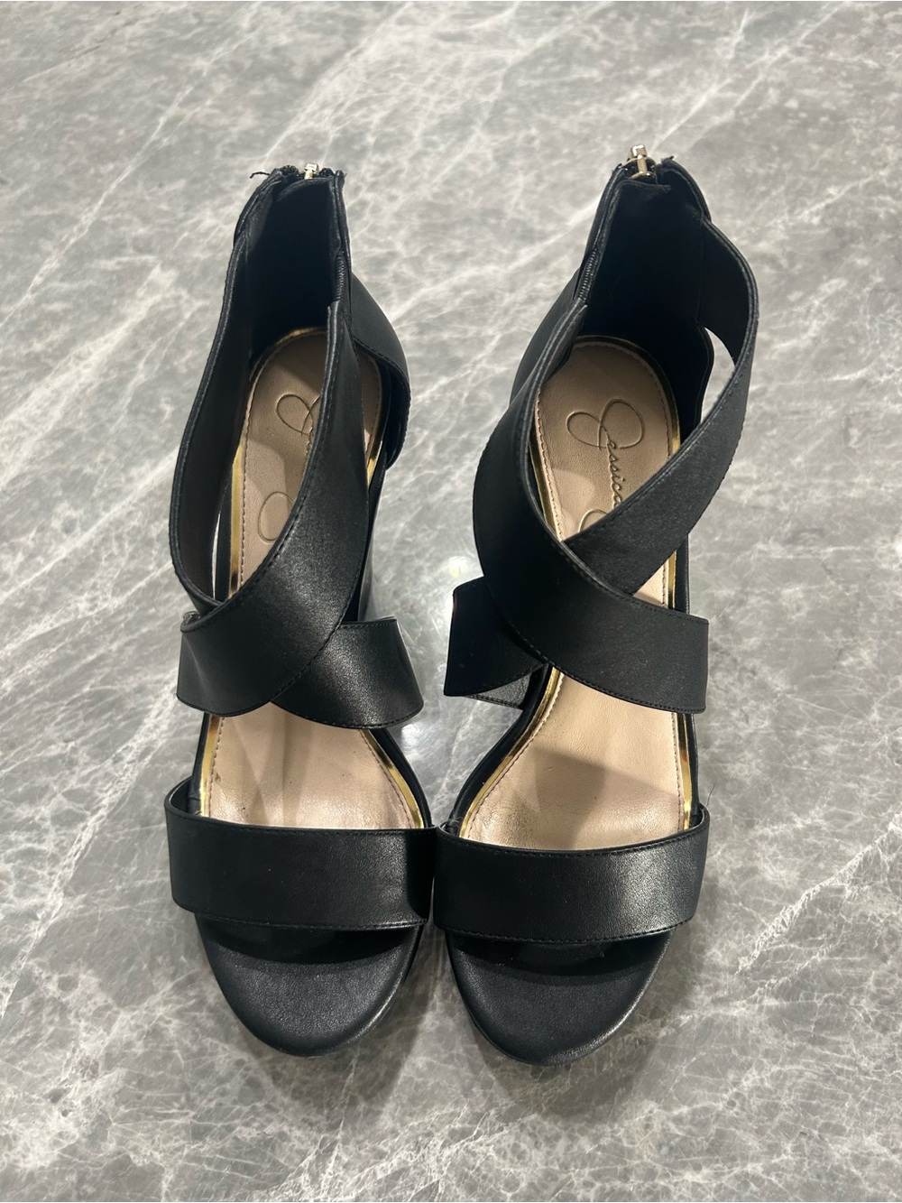 Jessica Simpson Black Crisscross Wedge Sandals